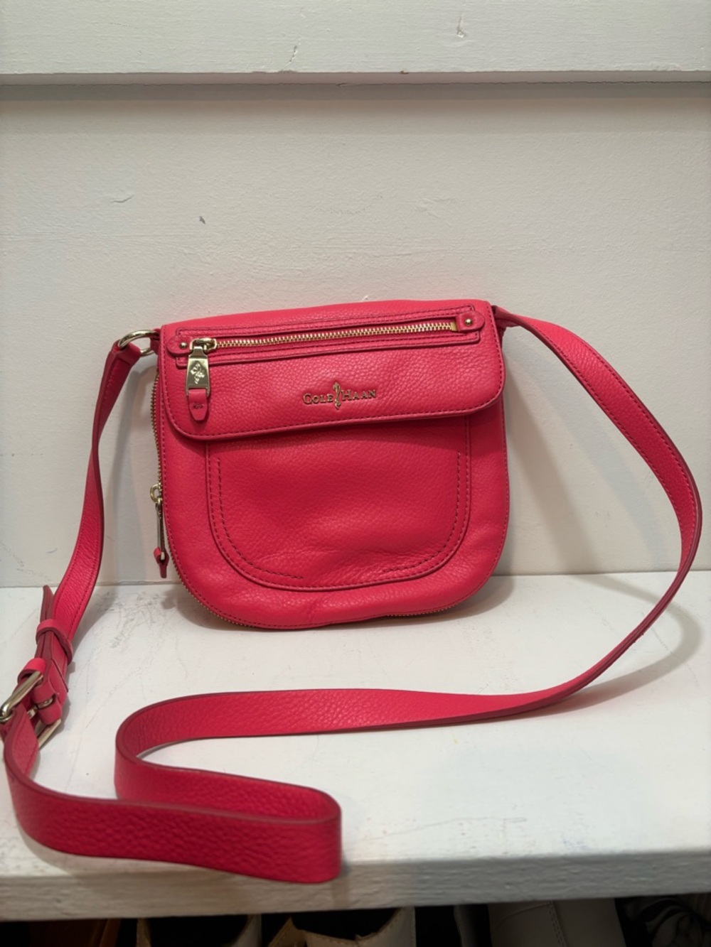 Cole Haan Hot Pink Pebbled Leather Crossbody